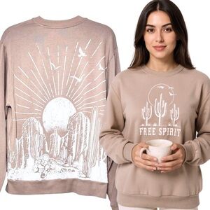 Modern Luxe Free Spirit Desert Graphic Sweatshirt Small Boho Western